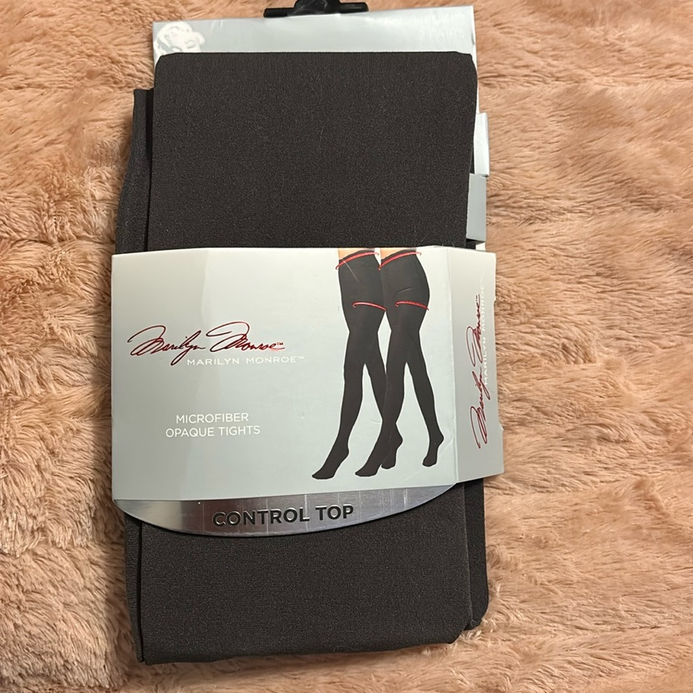 MARILYN MONROE 2 Pair Control Top NWT Opague Tights S/M Charcoal Grey